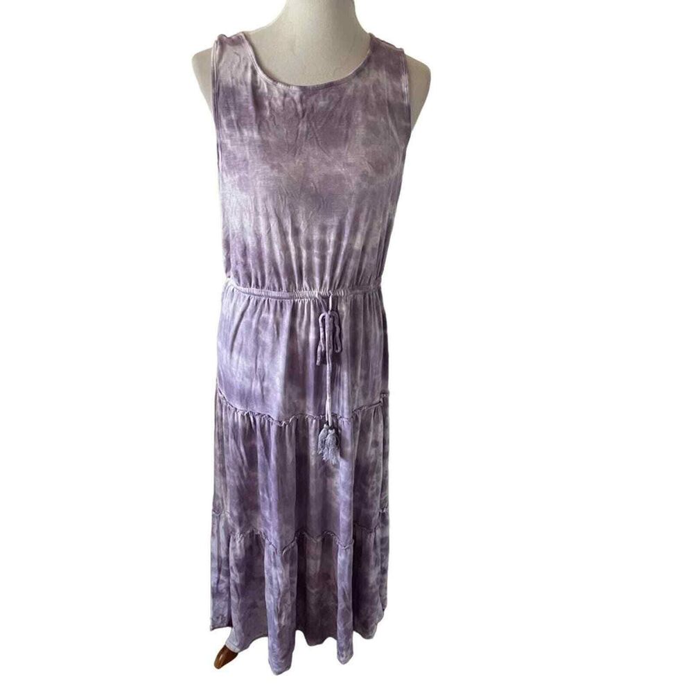 Boho Ombre Tie Dye Midi Dress Sz Large Sleeveless Knox Rose Purple Elastic Waist